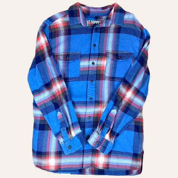 Mossimo Supply Co. Other - Mossimo Blue & Red Plaid Long Sleeve Flannel Button Down Shirt Size XL
